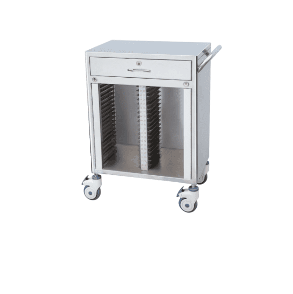 Stainless Steel 40-Compartment Medical Record Trolley